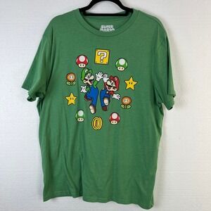 Super Mario Bros Luigi Mario Green‎ Graphic T Shirt Mens XL Nintendo Gaming